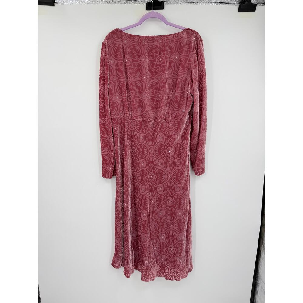 Boden Womens Silk Midi Dress Size 18 Burnout Velvet Dusty Pink Long Sleeve Fairy - Picture 3 of 16